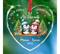 Céramique À Suspendre Notre Premier Noël en Tant Que Parents Arbre De Noël Ornements Vintage Boule De Noëls pour Enfant Fête De Vacances Maison 7.3 Cm