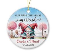 Céramique À Suspendre Notre Premier Noël Marié Ornement en Céramique Esthétique Décoration D'Arbres De Noëls pour Enfant Fête De Vacances Home Decor 7.3 Cm