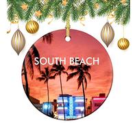 Céramique À Suspendre Paix Et Bonheur À South Beach Miami Ornement en Céramique Esthétique Ornements d'arbre De Noël Détachables Décoration d'arbre De Noël pour Enfant Home Decor Maison 7.3CM