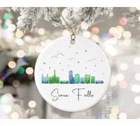 Céramique À Suspendre Paysage Urbain De Sioux Falls Points D'Intérêt De Sioux Falls Skyline Ornement en Céramique Vintage Boule De Noëls Détachables Pendentifs Décoration pour Fête Maison 7.3CM