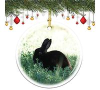 Céramique À Suspendre Petit Lapin Noir Paix Et Bonheur Arbre De Noël Ornements Vintage Ornements d'arbre De Noël Esthétique Boule De Noëls pour Enfant Home Decor Maison 7.3CM