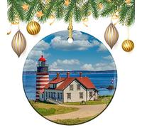 Céramique À Suspendre Phare De West Quoddy Head, Lubec, Maine, Paix Et Bonheur Ornement en Céramique Esthétique Décoration d'arbre De Noël Détachables Boule De Noëls pour Maison Fête 7.3CM
