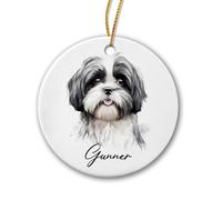 Céramique À Suspendre Portrait De Chien Personnalisé, Shih Tzu Arbre De Noël Ornements Détachables Boule De Noëls Esthétique Décoration d'arbre De Noël pour Maison Enfant Fête 7.3CM
