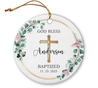 Céramique À Suspendre Que Dieu Bénisse Les Baptisés Arbre De Noël Ornements Personnalisée Boule De Noëls pour Home Decor Maison Fête du Nouvel 7.3 Cm