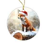 Céramique À Suspendre, Renard Debout À Côté d'une Bûche Recouverte De Neige avec Ficelle Pendentif pour Décorations, Décoration De Noël, Déco Sapin Noël 7.3Cm