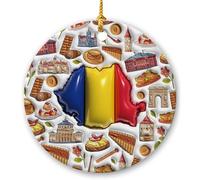 céramique à Suspendre Roumanie Symboles du Drapeau roumain Christmas Noël | Hanging maison Noël ornement avec ficelle dorée Décoration d'ornement de Noël pour fenêtre salon mariage