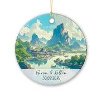 Céramique À Suspendre Ville Antique De Phoenix Ornement en Céramique Vintage Pendentifs Décoration Esthétique Boule De Noëls pour Home Decor Enfant Fête 7.3Cm