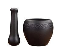 Céramique ail gingembre pestle set, Ensemble de pilon à mortier épices, ail, gingembre, gris, plusieurs tailles(16x13cm)