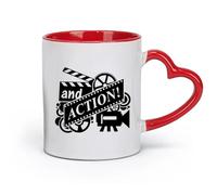 céramique Coffret cadeau pour tasse à latte avec anse Cinéma de bobines de film d'action （11oz/320ml） Parfait pour les cuisines, restaurants et cafés, excellente idée cadeau Rouge