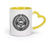 céramique Coffret cadeau pour tasse à latte avec anse un style de glyphe de signe de yoga （11oz/320ml） Lave-vaisselle et micro-ondes, pour le bureau et la maison Jaune
