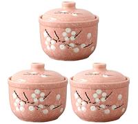 Céramique de qualité supérieure, 3 pcs Ballon Bol Maison Oeuf Custard for Casserole en Porcelaine Soupe Couvercle en Céramique Fleur Ragoût à la Vapeur Oiseaux Rose à la Vapeur Mélange d'Oiseau Riz Fr