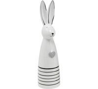 Céramique Lapin Cône Blanc Noir Coeur Rayures 30cm Décoration Pâques