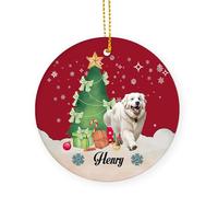 Céramique Ornements De Noël, avec Ficelle Chien De Montagne Blanc des Pyrénées Décoration en Céramique Décoration Sapin De Noel 7.3Cm