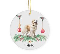 Céramique Ornements De Noël, avec Ficelle Chien De Montagne Blanc des Pyrénées Pendentif pour Décorations Décoration De Noël en Porcelaine 7.3Cm