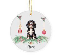 Céramique Ornements De Noël, avec Ficelle Nom du Chien Cavalier King Charles Spaniel Noir Céramique Pendentif Décoration Sapin De Noel 7.3Cm