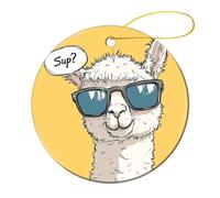 Céramique Ornements De Noël, Céramique à Suspendre, Alpaga de Dessin animé Portant des Lunettes de Soleil Lama de Dessin animé, Déco Sapin Noël, avec Ficelle