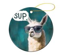 Céramique Ornements De Noël, Céramique à Suspendre, Alpaga de Dessin animé Portant des Lunettes de Soleil Lama, Décoration Arbre De Noël Pendentif, avec Ficelle