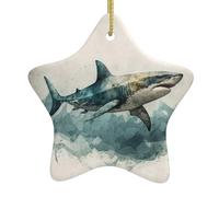 Céramique Ornements De Noël, Céramique à Suspendre, Aquarelle de Requin, mer, océan, Art Vintage, Ornement Noel, avec Ficelle