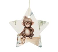 Céramique Ornements De Noël, Céramique à Suspendre, Bébé Singe niché dans Un Palmier Singe Mignon, Décoration Arbre De Noël Pendentif, avec Ficelle