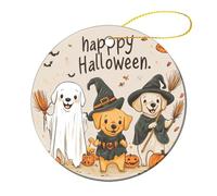 Céramique Ornements De Noël, Céramique à Suspendre, Cercle de Chiens fantômes et de citrouilles pour Halloween, Décoration Sapin De Noel, avec Ficelle
