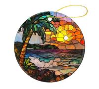 Céramique Ornements De Noël, Céramique à Suspendre, Coucher de Soleil sur Une Magnifique Plage Ciel d'été Crépuscule, Ornement Noel, avec Ficelle