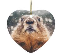 Céramique Ornements De Noël, Céramique à Suspendre, Marmotte Animal Neige Animaux Mignon Faune, Ornement Noel, avec Ficelle
