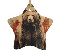Céramique Ornements De Noël, Céramique à Suspendre, Ours Rustique du sud-Ouest Brun Art Vintage, Décoration De Noël, avec Ficelle