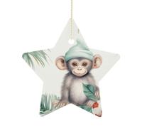 Céramique Ornements De Noël, Céramique Pendentif, Bébé Singe niché dans Un Palmier, Déco Sapin Noël, avec Ficelle