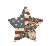 Céramique Ornements De Noël, Céramique Pendentif, Drapeau américain Vintage des États-Unis, écureuil commémoratif du Jour de la Victoire, Décoration Sapin De Noel, avec Ficelle