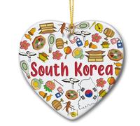 Céramique Ornements De Noël, Cœur De La Corée du Sud Céramique À Suspendre Décoration De Sapin De Noël avec Ficelle 7.3Cm