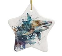 Céramique Ornements De Noël, Décoration en Céramique, Aquarelle Vintage représentant Un Requin sous-Marin, Décoration Sapin De Noel, avec Ficelle