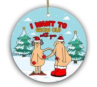Céramique Ornements De Noël, Décoration en Céramique, Couple drôle Je Veux Vieillir avec toi, Décoration Arbre De Noël Pendentif, avec Ficelle