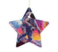 Céramique Ornements De Noël, Décoration en Céramique, Espace Univers Rêve Mignon Coloré Moderne Astronaute Espace, Décoration Sapin De Noel, avec Ficelle