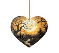 Céramique Ornements De Noël, Décoration en Céramique, Feuilles d'automne Orange, Lune des moissons et Arbres, Déco Sapin Noël, avec Ficelle