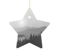 Céramique Ornements De Noël, Décoration en Céramique, Soleil de Montagne, Arbres et Montagnes dans Un Paysage Brumeux, Décoration De Noël en Porcelaine, avec Ficelle