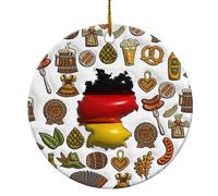 Céramique Ornements De Noël, Drapeau Allemand De l'Allemagne avec Symboles Pendentif pour Décorations Ornement Noel avec Ficelle 7.3Cm