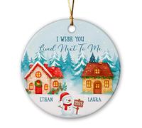 Céramique Ornements De Noël, J'Aimerais Que Tu Habites À Côté De Moi Céramique Pendentif Arbre De Noël Ornements avec Ficelle 7.3Cm