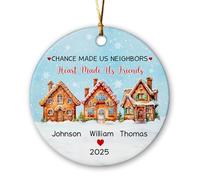 Céramique Ornements De Noël, Le Hasard A Fait De Nous des Voisins, Nos Cœurs Ont Fait De Nous des Amis. Céramique Pendentif Décoration De Sapin De Noël avec Ficelle 7.3Cm