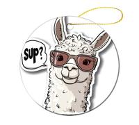 Céramique Ornements De Noël, Ornement pour Sapin, Animaux de Dessin animé drôles Lama de Dessin animé Portant des Lunettes de Soleil, Ornement Noel, avec Ficelle