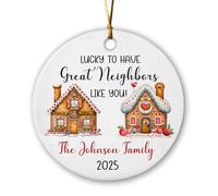 Céramique Ornements De Noël, Quelle Chance D'Avoir Un Super Voisin comme Toi, Mon Ami ! Décoration en Céramique Décoration Arbre De Noël Pendentif avec Ficelle 7.3Cm