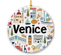 Céramique Ornements De Noël, Symboles De Venise Céramique Pendentif Décoration De Noël avec Ficelle 7.3Cm