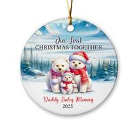 Céramique Ornements De Noël, Temps en Famille pour Les Nouveaux Papas Et Mamans Pendentif pour Décorations Déco Sapin Noël avec Ficelle 7.3Cm