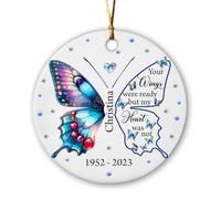 Céramique Ornements De Noël, Tes Ailes Étaient Prêtes, mais Mon Cœur Ne L'Était Pas. Papillon Céramique À Suspendre Arbre De Noël Ornements avec Ficelle 7.3Cm