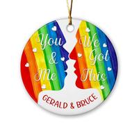 Céramique Ornements De Noël, Toi Et Moi, on Gère Ça ! Fierté LGBT Décoration en Céramique Arbre De Noël Ornements avec Ficelle 7.3Cm