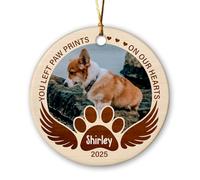 Céramique Ornements De Noël, Tu As Laissé des Empreintes De Pattes sur Nos Cœurs, Chien Décoration en Céramique Décoration Sapin De Noel avec Ficelle 7.3Cm