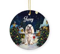 Céramique Pendentif Amoureux des Chiens Cocker Spaniel Anglais Blanc Céramique Ornements De Noël, avec Ficelle Décoration De Sapin De Noël 7.3 Cm