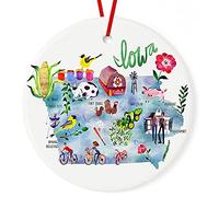 Céramique Pendentif Voyages dans L'État De L'Iowa, États-Unis, Amérique Céramique Ornements De Noël, Décoration De Noël avec Ficelle