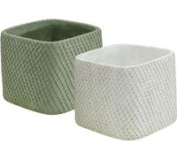 Céramique Pot de fleurs 2 pièces Blanc Vert Relief 12,5x12,5x9cm Cache-pot Filet