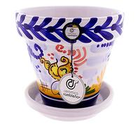 CERAMIQUE RAMBLEGNE | Pots de boue rouge | pots décoratifs | Pots en céramique | Pot extérieur | Décoré monterie - D112 | Décoration 100 % faite à la main | 20 x 20 x 19 cm | Assiette incluse