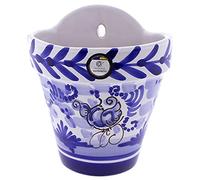 Céramique RAMBLEÑA | Pot suspendu | Pot de fleurs suspendu | Jardinière murale Córdoba Monteria Bleu - Modèle D118 | 100 % décorée à la main | 13,5 x 12 x 16 cm